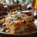 Close-up of juicy, showing melted cheese and rich meat sauce layers.