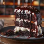 Three different variations of Ding Dong Cakes: peanut butter filling, mint cream filling, and raspberry glaze topping, arranged on a rustic wooden cake stand, with vibrant toppings and natural lighting.