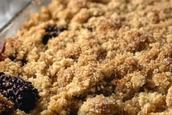 Delicious homemade apple blackberry crumble with crispy topping