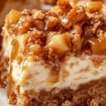 Delicious caramel apple cheesecake bars with a caramel drizzle
