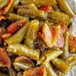 Simple roasted garlic green beans garnished with herbs